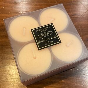 NIP ROOT TeaLight Candles Transparent Cup Set of 4 Pink Currant & Tea 4 Hours